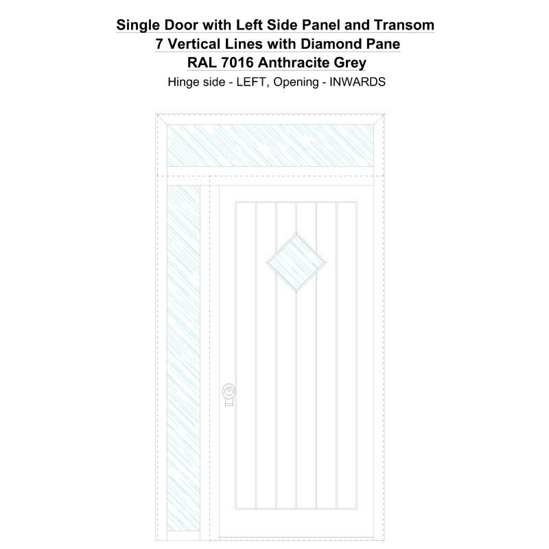 Sd1spt(left) 7 Vertical Lines With Diamond Pane Ral 7016 Anthracite Grey Security Door
