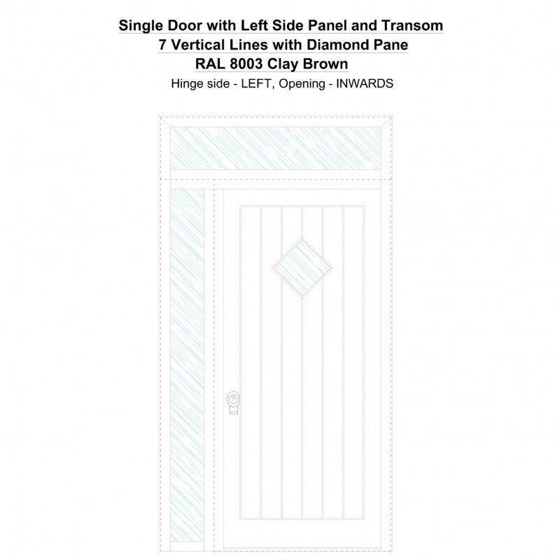 Sd1spt(left) 7 Vertical Lines With Diamond Pane Ral 8003 Clay Brown Security Door