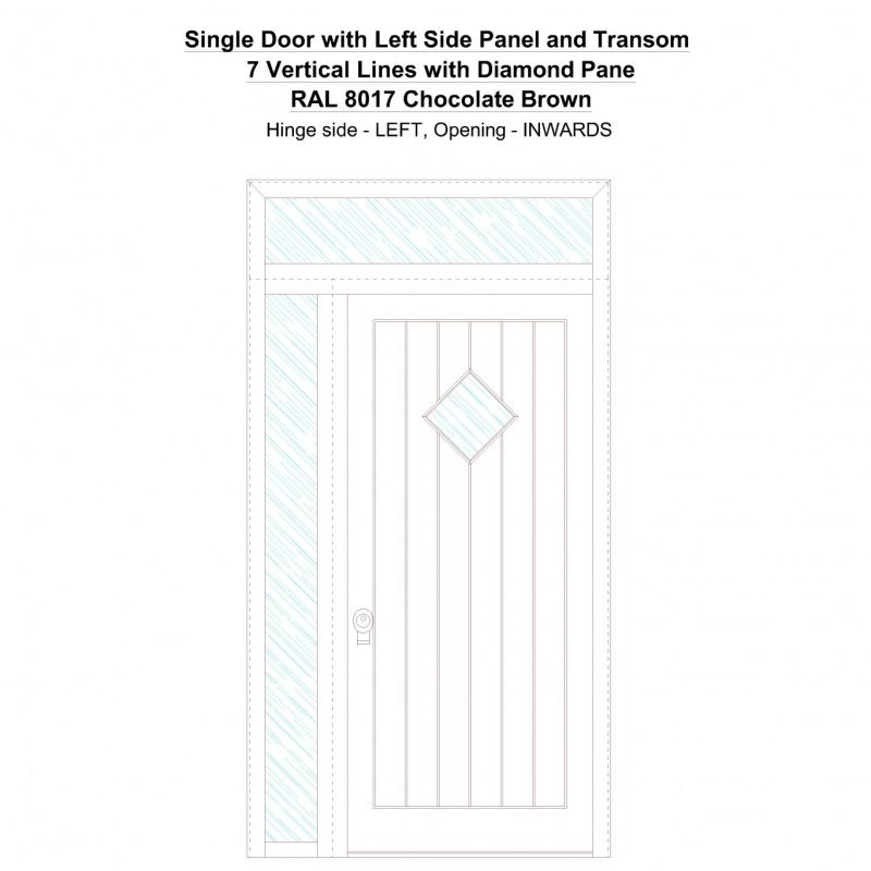 Sd1spt(left) 7 Vertical Lines With Diamond Pane Ral 8017 Chocolate Brown Security Door