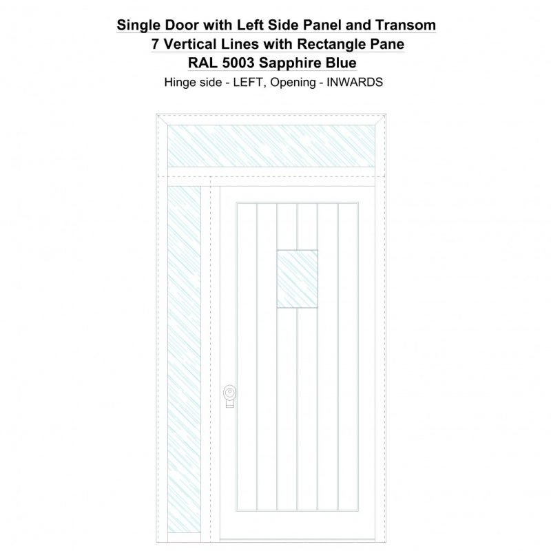 Sd1spt(left) 7 Vertical Lines With Rectangle Pane Ral 5003 Sapphire Blue Security Door