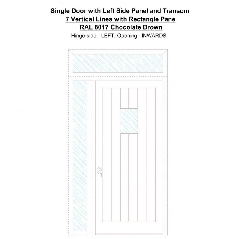 Sd1spt(left) 7 Vertical Lines With Rectangle Pane Ral 8017 Chocolate Brown Security Door