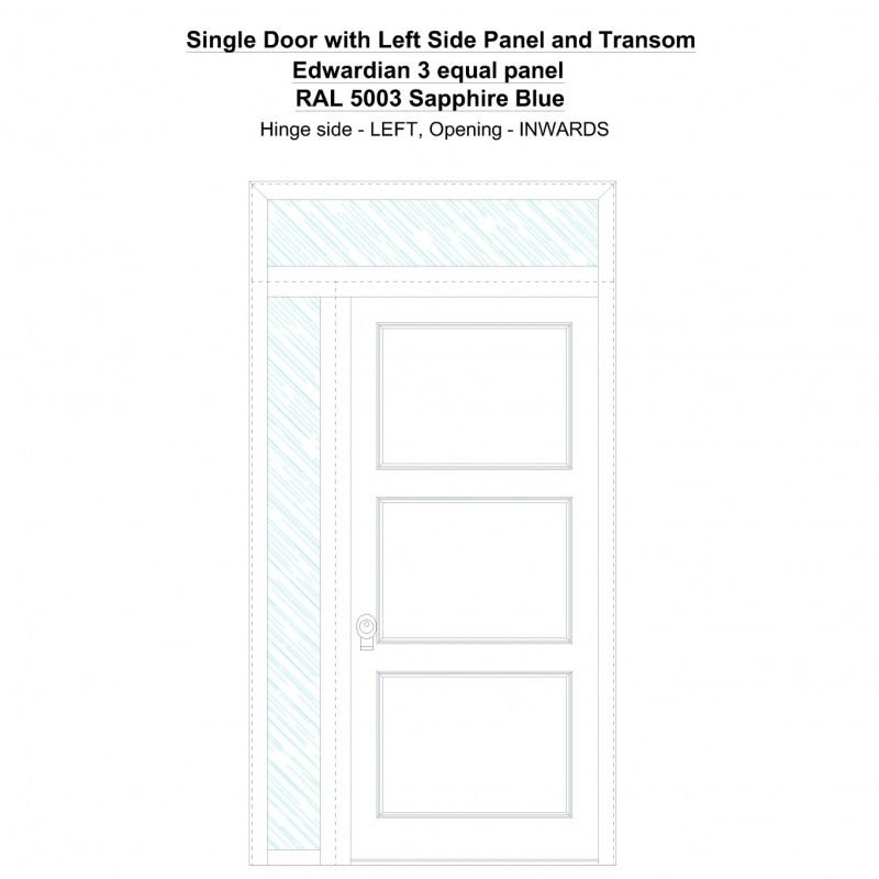 Sd1spt(left) Edwardian 3 Equal Panel Ral 5003 Sapphire Blue Security Door
