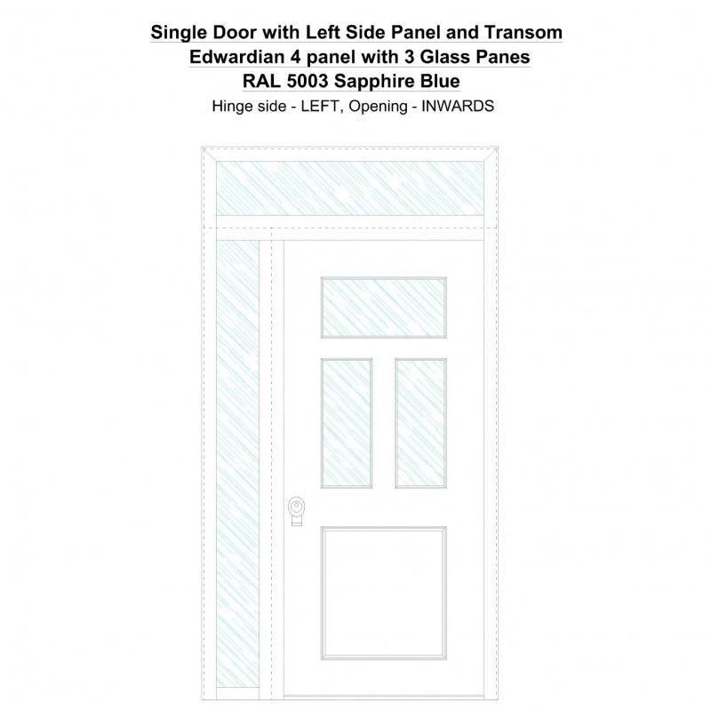 Sd1spt(left) Edwardian 4 Panel With 3 Glass Panes Ral 5003 Sapphire Blue Security Door