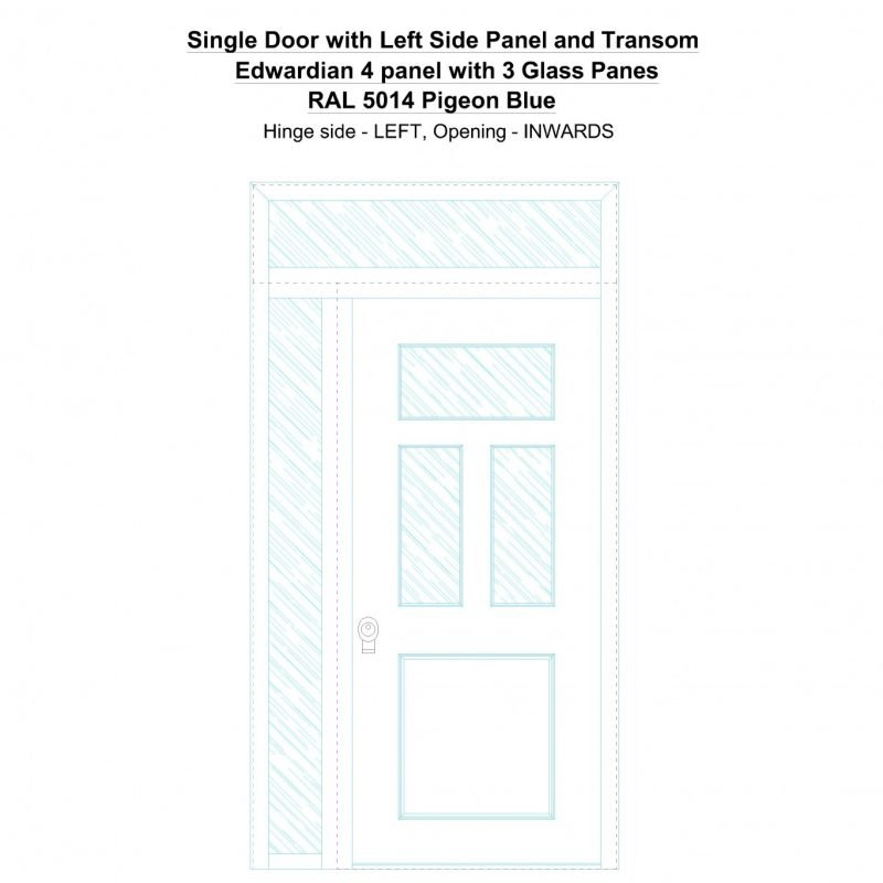 Sd1spt(left) Edwardian 4 Panel With 3 Glass Panes Ral 5014 Pigeon Blue Security Door