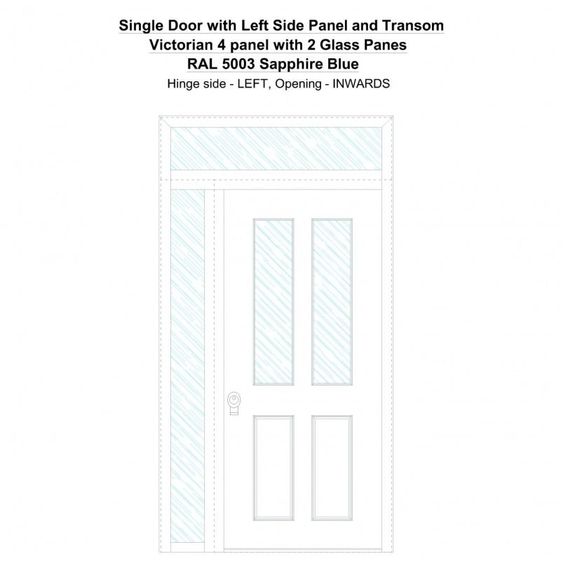 Sd1spt(left) Victorian 4 Panel With 2 Glass Panes Ral 5003 Sapphire Blue Security Door