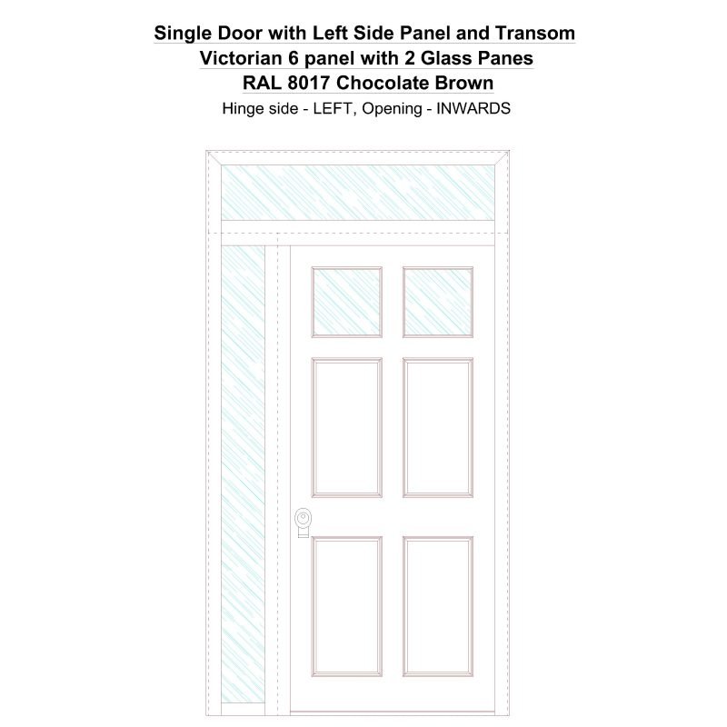 Sd1spt(left) Victorian 6 Panel With 2 Glass Panes Ral 8017 Chocolate Brown Security Door