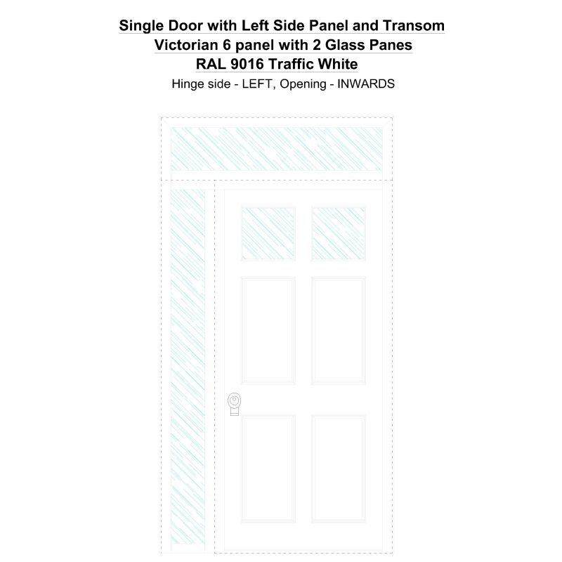 Sd1spt(left) Victorian 6 Panel With 2 Glass Panes Ral 9016 Traffic White Security Door