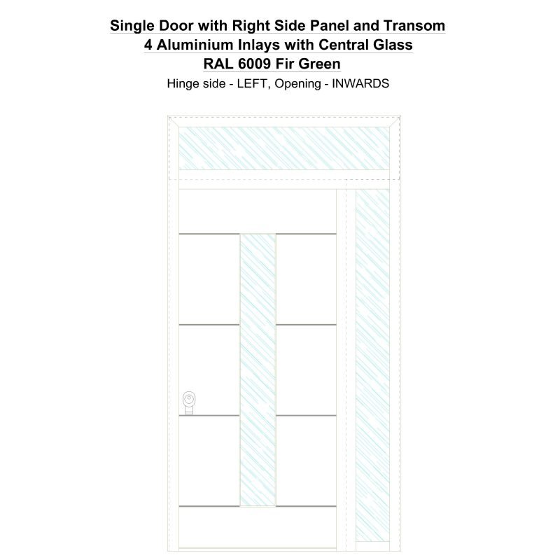 Sd1spt(right) 4 Aluminium Inlays With Central Glass Ral 6009 Fir Green Security Door