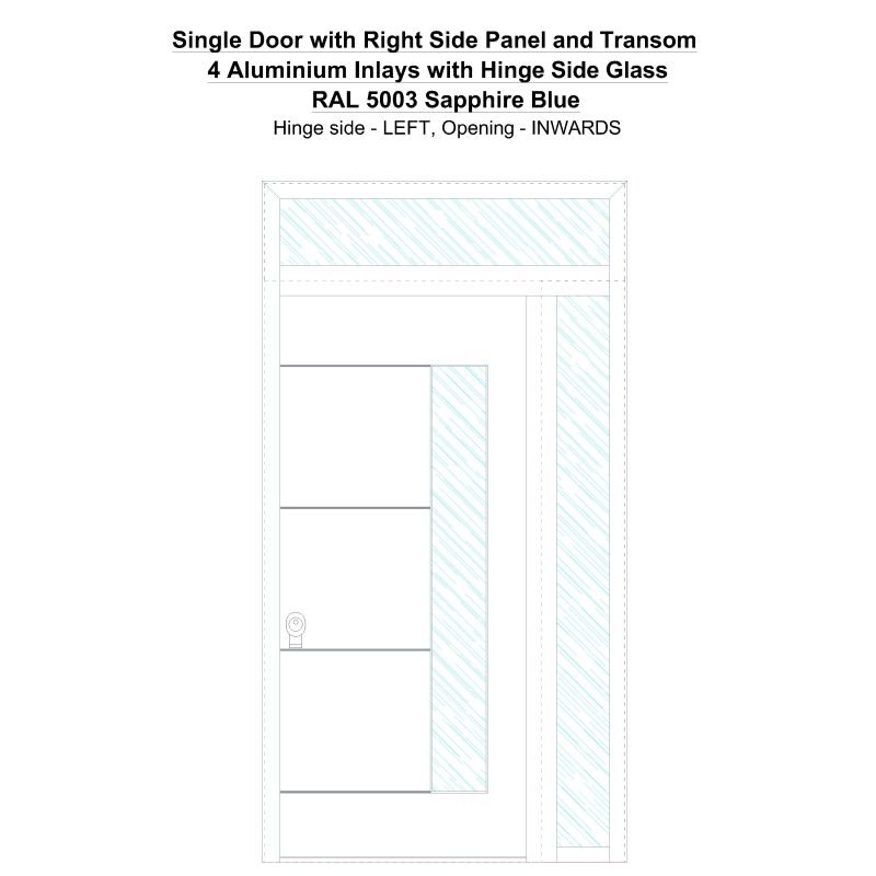 Sd1spt(right) 4 Aluminium Inlays With Hinge Side Glass Ral 5003 Sapphire Blue Security Door