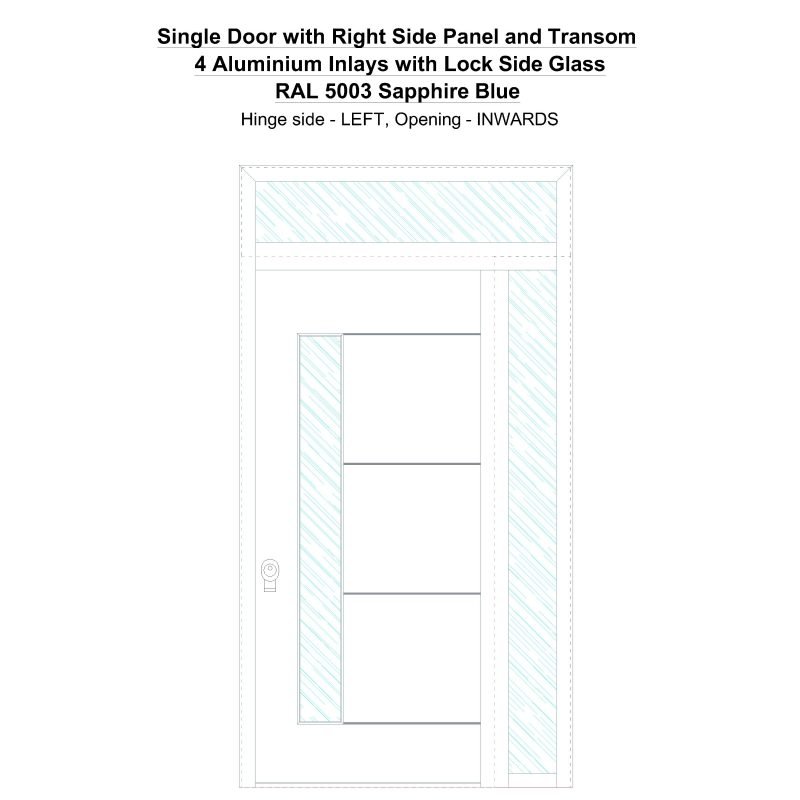Sd1spt(right) 4 Aluminium Inlays With Lock Side Glass Ral 5003 Sapphire Blue Security Door