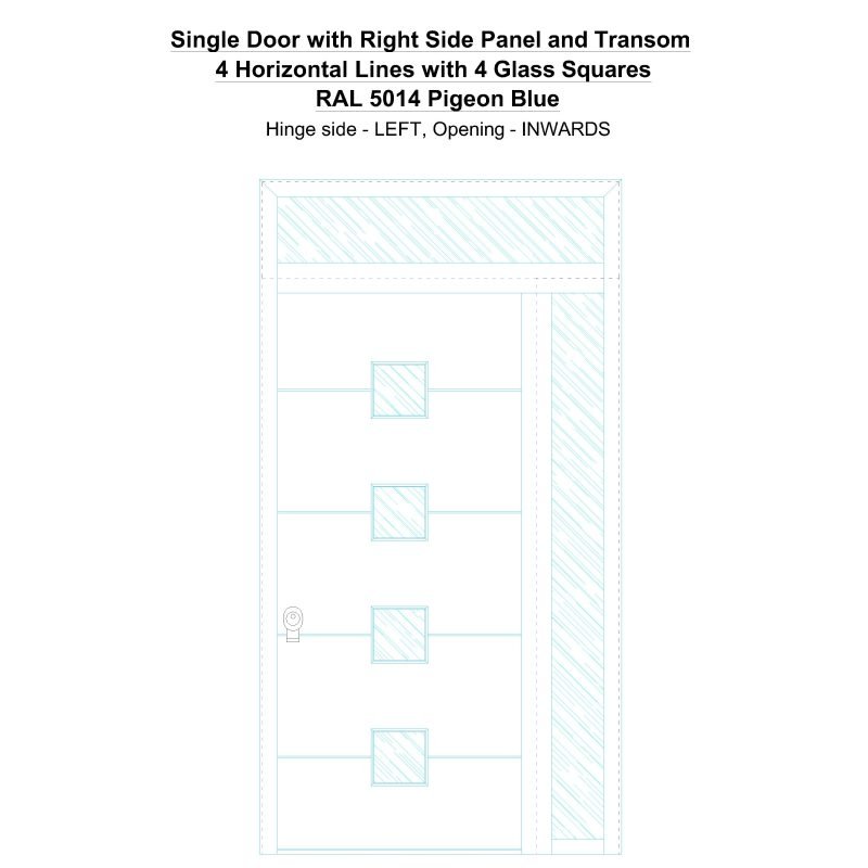 Sd1spt(right) 4 Horizontal Lines With 4 Glass Squares Ral 5014 Pigeon Blue Security Door