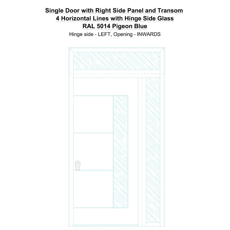 Sd1spt(right) 4 Horizontal Lines With Hinge Side Glass Ral 5014 Pigeon Blue Security Door