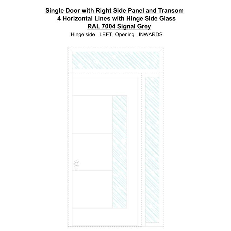 Sd1spt(right) 4 Horizontal Lines With Hinge Side Glass Ral 7004 Signal Grey Security Door