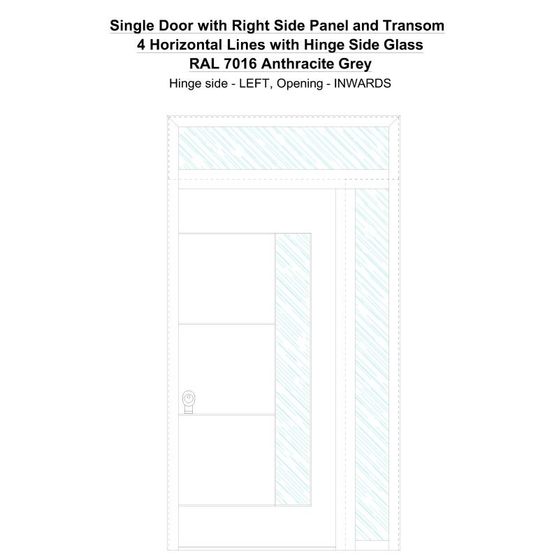 Sd1spt(right) 4 Horizontal Lines With Hinge Side Glass Ral 7016 Anthracite Grey Security Door