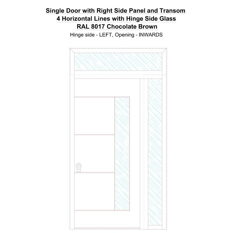 Sd1spt(right) 4 Horizontal Lines With Hinge Side Glass Ral 8017 Chocolate Brown Security Door