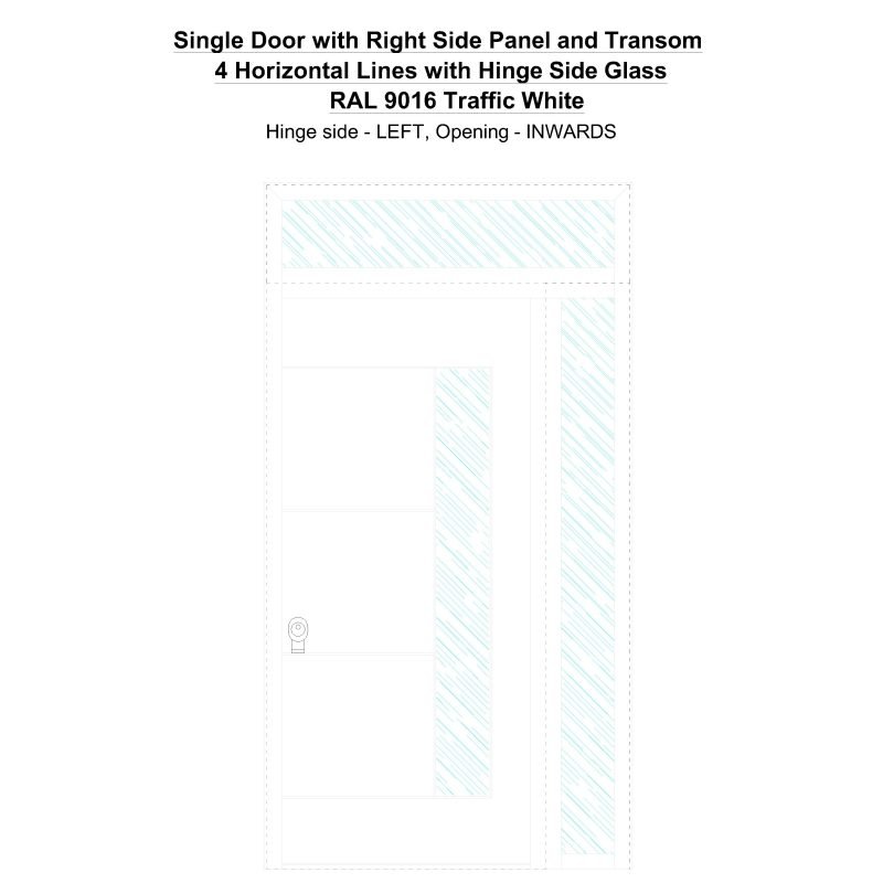 Sd1spt(right) 4 Horizontal Lines With Hinge Side Glass Ral 9016 Traffic White Security Door