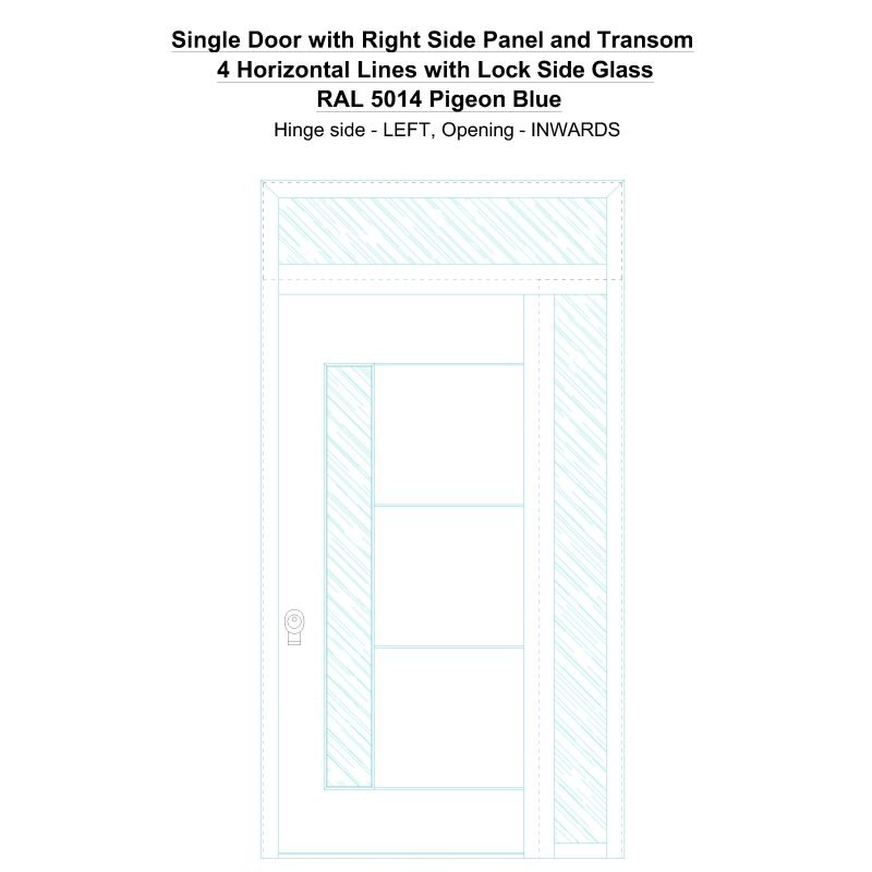 Sd1spt(right) 4 Horizontal Lines With Lock Side Glass Ral 5014 Pigeon Blue Security Door