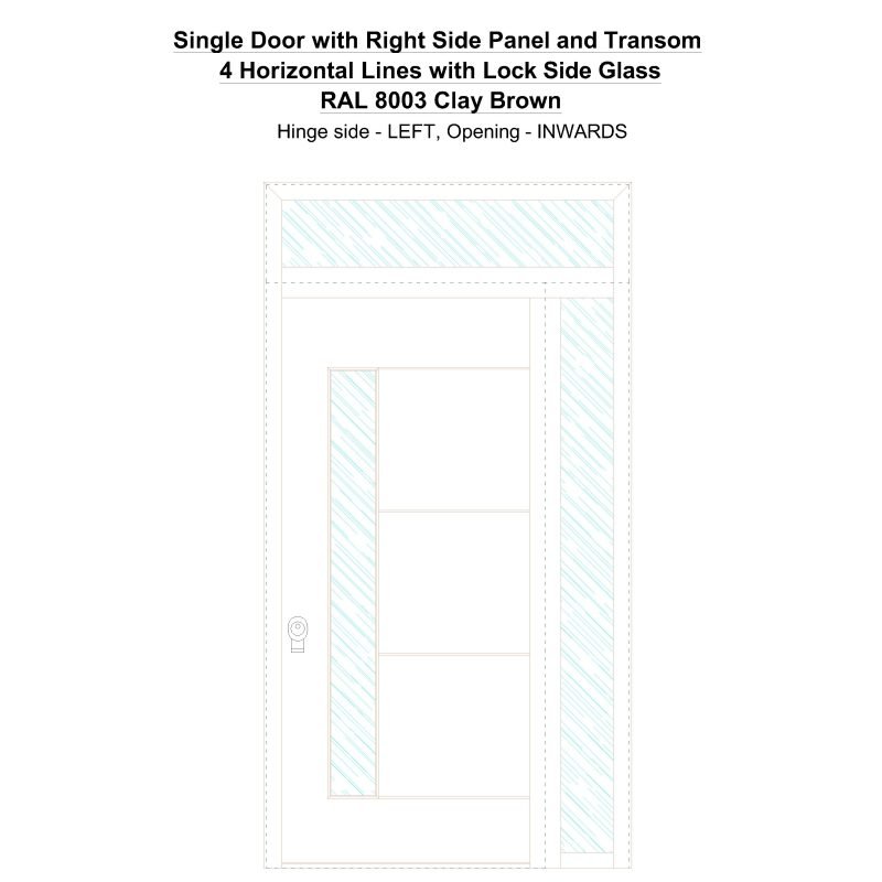 Sd1spt(right) 4 Horizontal Lines With Lock Side Glass Ral 8003 Clay Brown Security Door