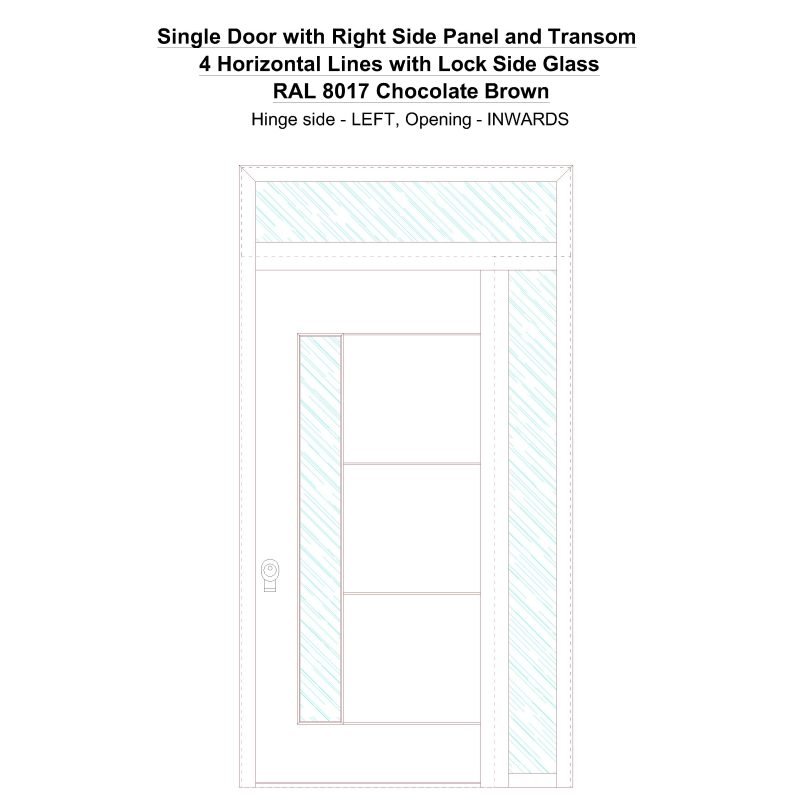 Sd1spt(right) 4 Horizontal Lines With Lock Side Glass Ral 8017 Chocolate Brown Security Door