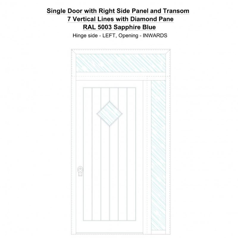 Sd1spt(right) 7 Vertical Lines With Diamond Pane Ral 5003 Sapphire Blue Security Door