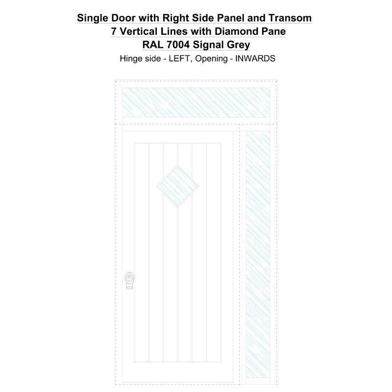 Sd1spt(right) 7 Vertical Lines With Diamond Pane Ral 7004 Signal Grey Security Door