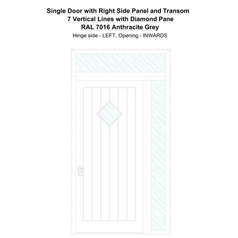 Sd1spt(right) 7 Vertical Lines With Diamond Pane Ral 7016 Anthracite Grey Security Door