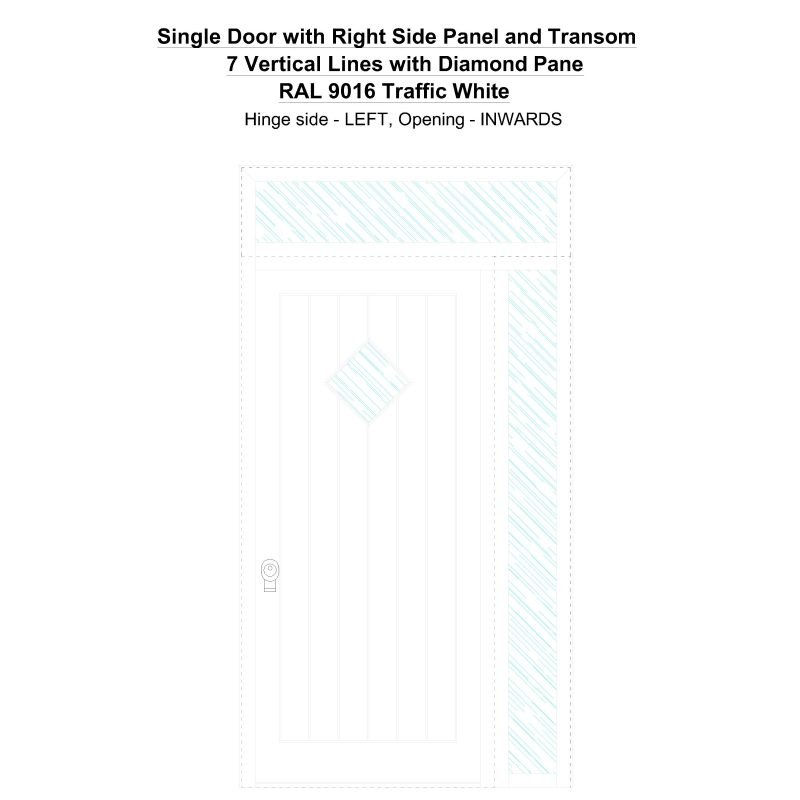 Sd1spt(right) 7 Vertical Lines With Diamond Pane Ral 9016 Traffic White Security Door