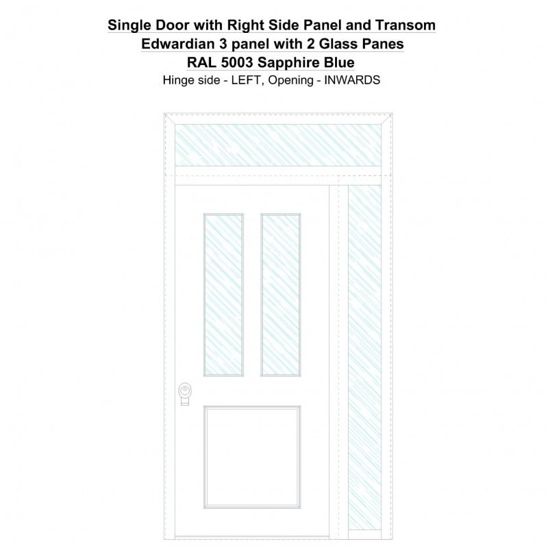 Sd1spt(right) Edwardian 3 Panel With 2 Glass Panes Ral 5003 Sapphire Blue Security Door