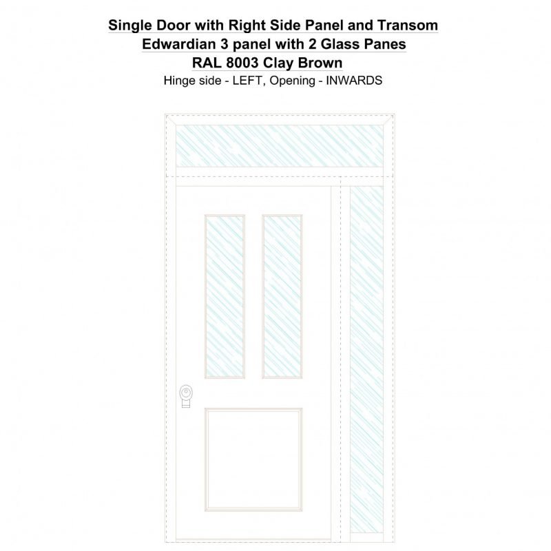 Sd1spt(right) Edwardian 3 Panel With 2 Glass Panes Ral 8003 Clay Brown Security Door