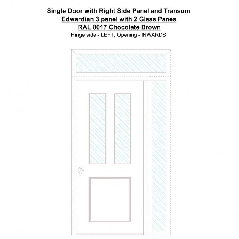 Sd1spt(right) Edwardian 3 Panel With 2 Glass Panes Ral 8017 Chocolate Brown Security Door