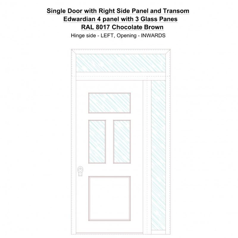 Sd1spt(right) Edwardian 4 Panel With 3 Glass Panes Ral 8017 Chocolate Brown Security Door