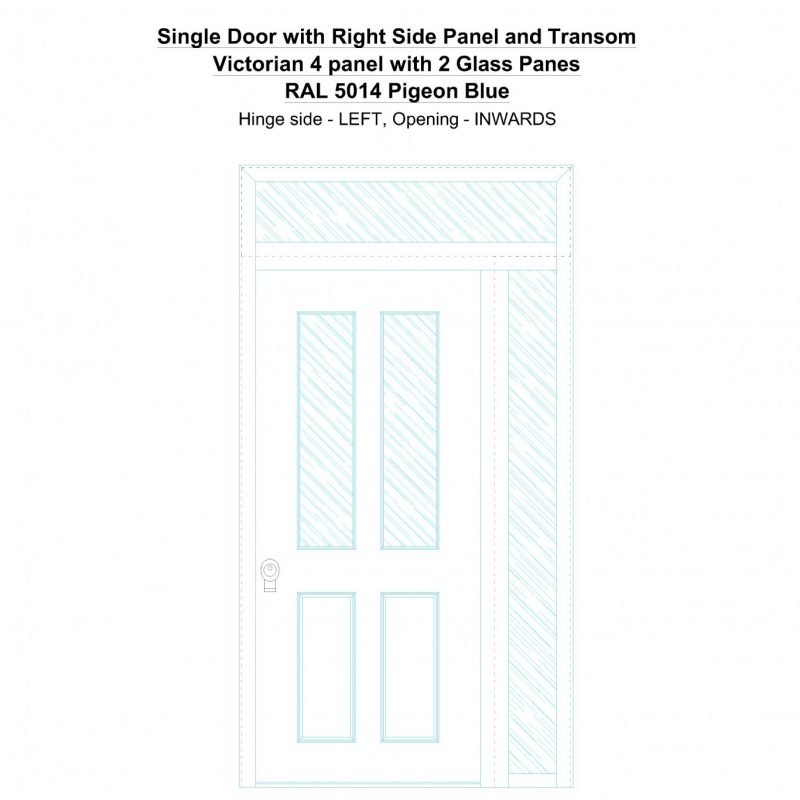 Sd1spt(right) Victorian 4 Panel With 2 Glass Panes Ral 5014 Pigeon Blue Security Door