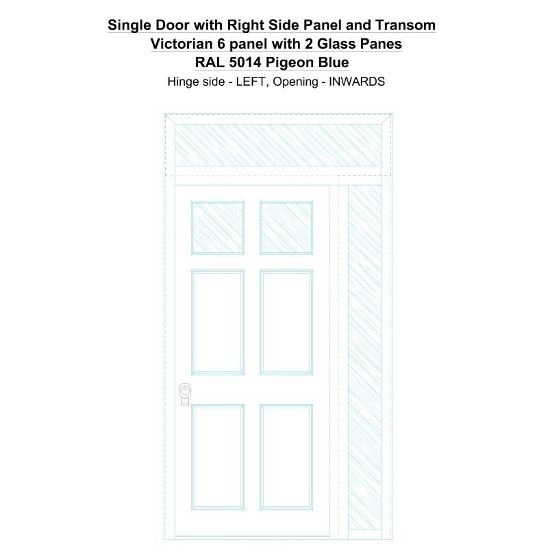 Sd1spt(right) Victorian 6 Panel With 2 Glass Panes Ral 5014 Pigeon Blue Security Door