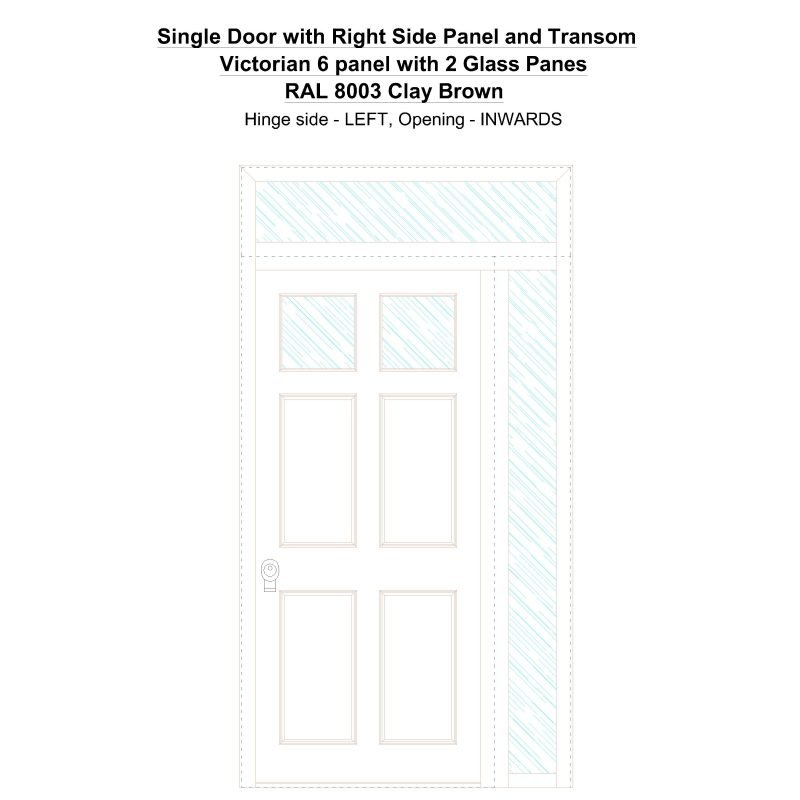 Sd1spt(right) Victorian 6 Panel With 2 Glass Panes Ral 8003 Clay Brown Security Door