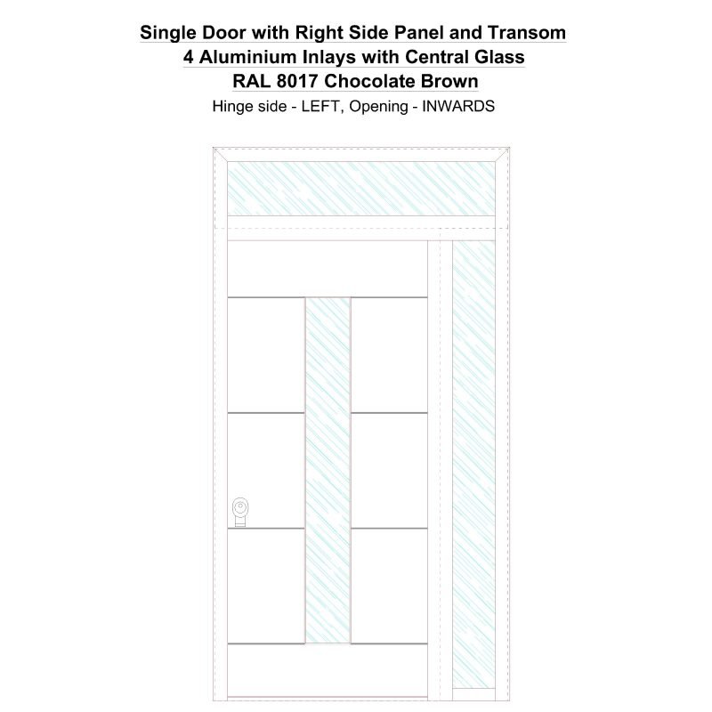 Sd1spt(rigt) 4 Aluminium Inlays With Central Glass Ral 8017 Chocolate Brown Security Door