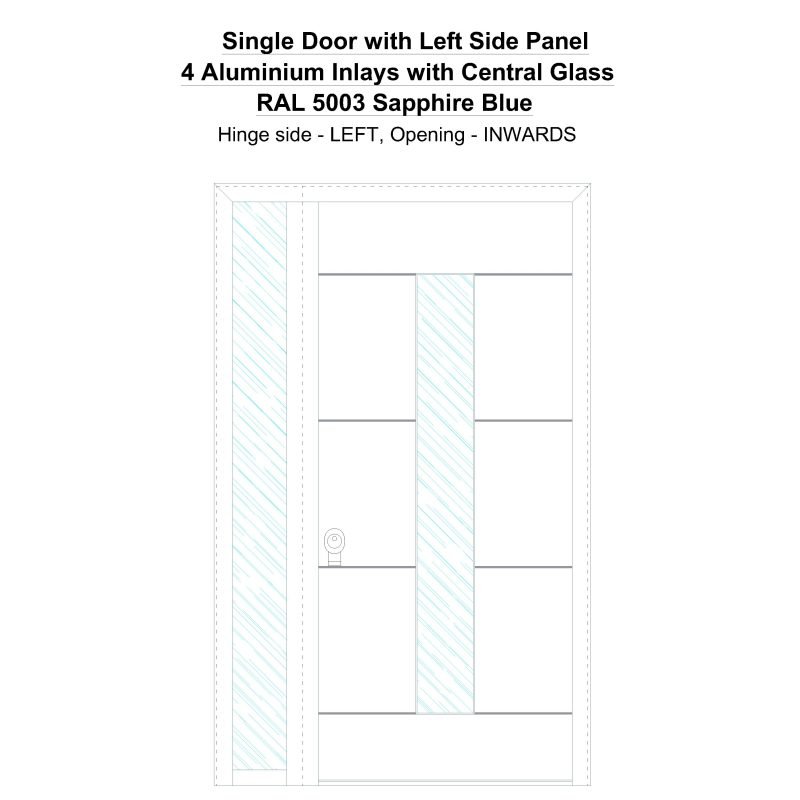 Sd1sp(left) 4 Aluminium Inlays With Central Glass Ral 5003 Sapphire Blue Security Door