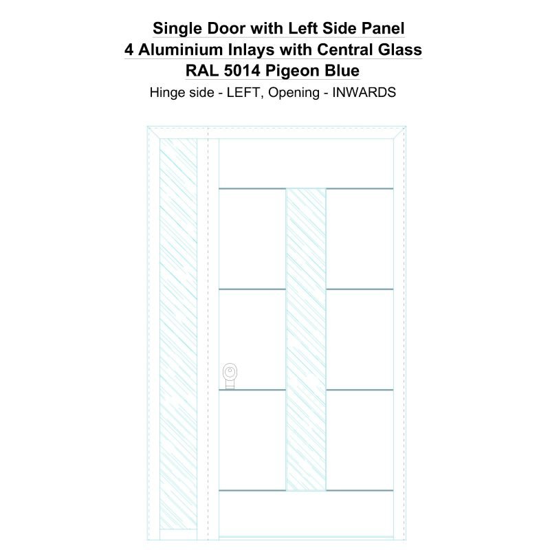 Sd1sp(left) 4 Aluminium Inlays With Central Glass Ral 5014 Pigeon Blue Security Door