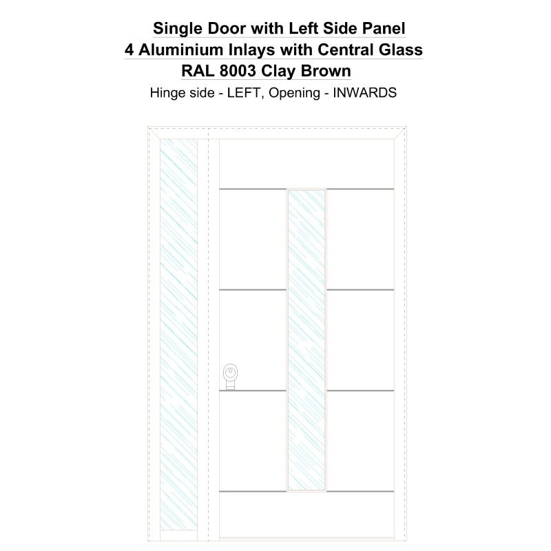 Sd1sp(left) 4 Aluminium Inlays With Central Glass Ral 8003 Clay Brown Security Door