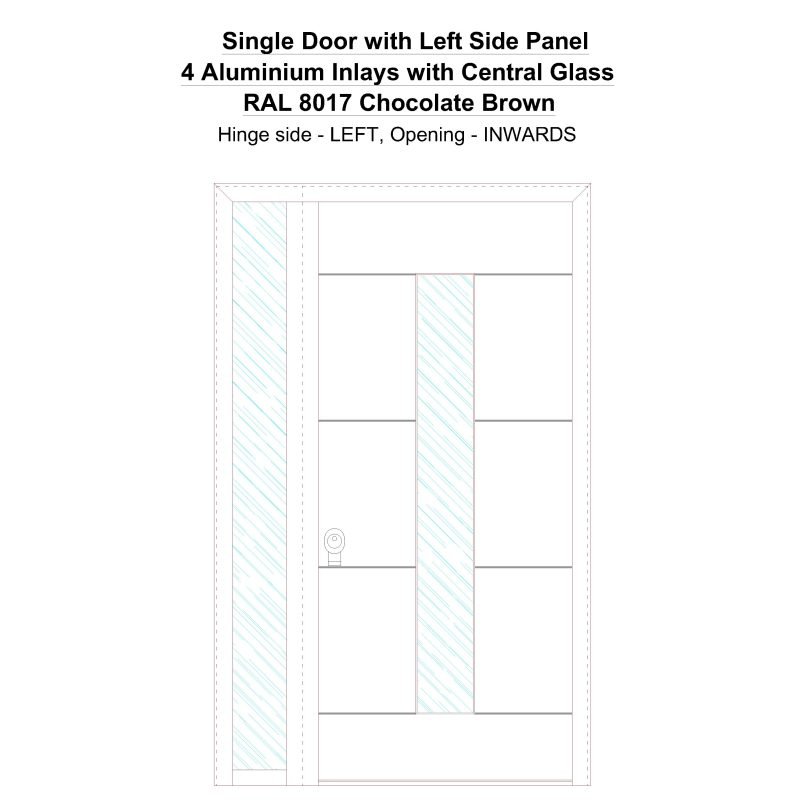 Sd1sp(left) 4 Aluminium Inlays With Central Glass Ral 8017 Chocolate Brown Security Door