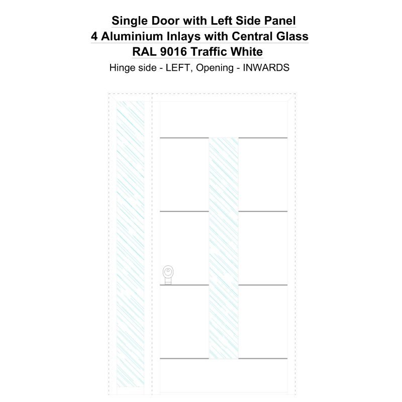 Sd1sp(left) 4 Aluminium Inlays With Central Glass Ral 9016 Traffic White Security Door