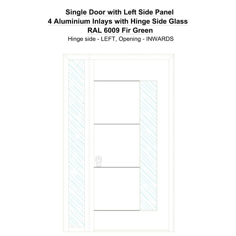 Sd1sp(left) 4 Aluminium Inlays With Hinge Side Glass Ral 6009 Fir Green Security Door