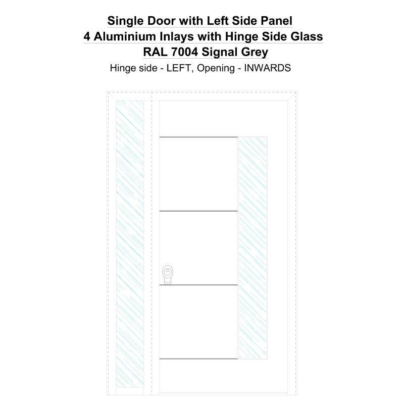 Sd1sp(left) 4 Aluminium Inlays With Hinge Side Glass Ral 7004 Signal Grey Security Door