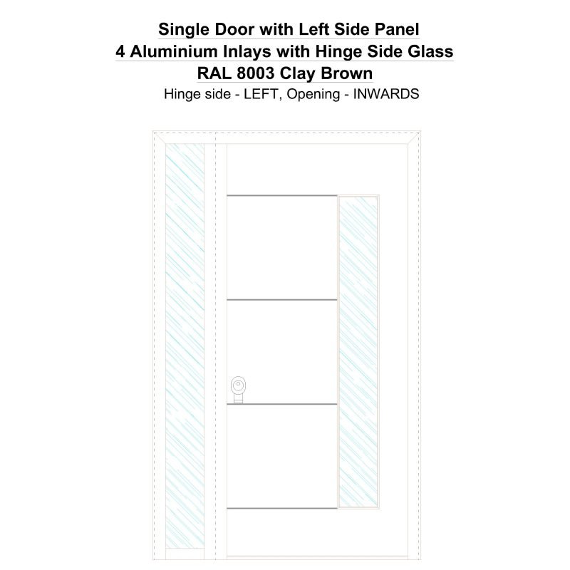 Sd1sp(left) 4 Aluminium Inlays With Hinge Side Glass Ral 8003 Clay Brown Security Door