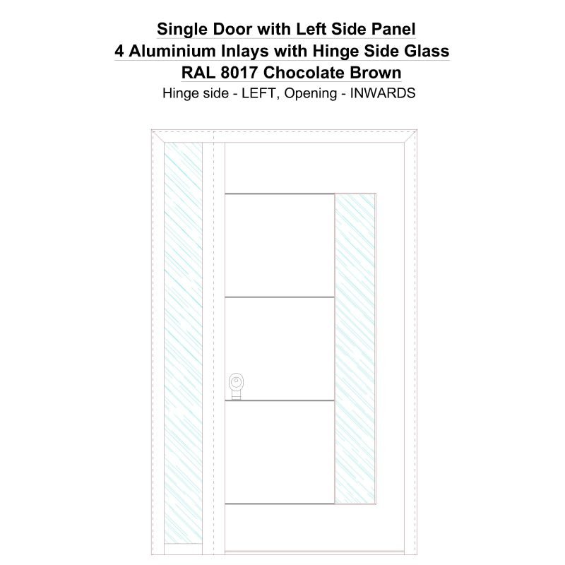 Sd1sp(left) 4 Aluminium Inlays With Hinge Side Glass Ral 8017 Chocolate Brown Security Door