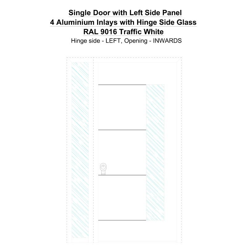 Sd1sp(left) 4 Aluminium Inlays With Hinge Side Glass Ral 9016 Traffic White Security Door