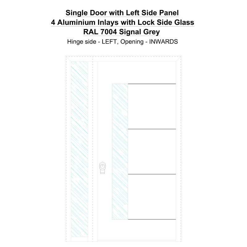 Sd1sp(left) 4 Aluminium Inlays With Lock Side Glass Ral 7004 Signal Grey Security Door