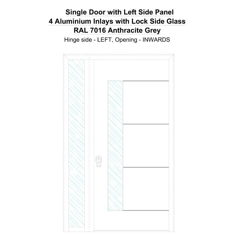 Sd1sp(left) 4 Aluminium Inlays With Lock Side Glass Ral 7016 Anthracite Grey Security Door