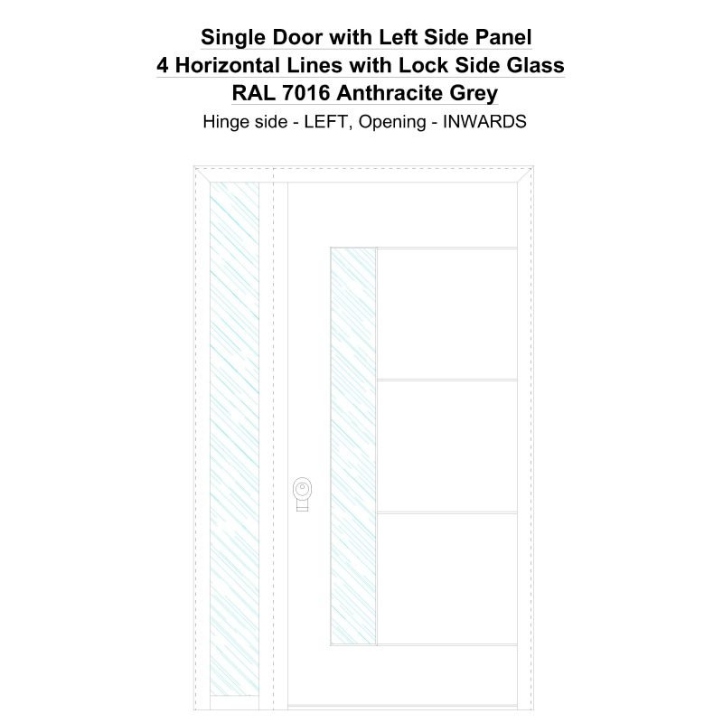 Sd1sp(left) 4 Horizonral Lines With Lock Side Glass Ral 7016 Anthracite Grey Security Door