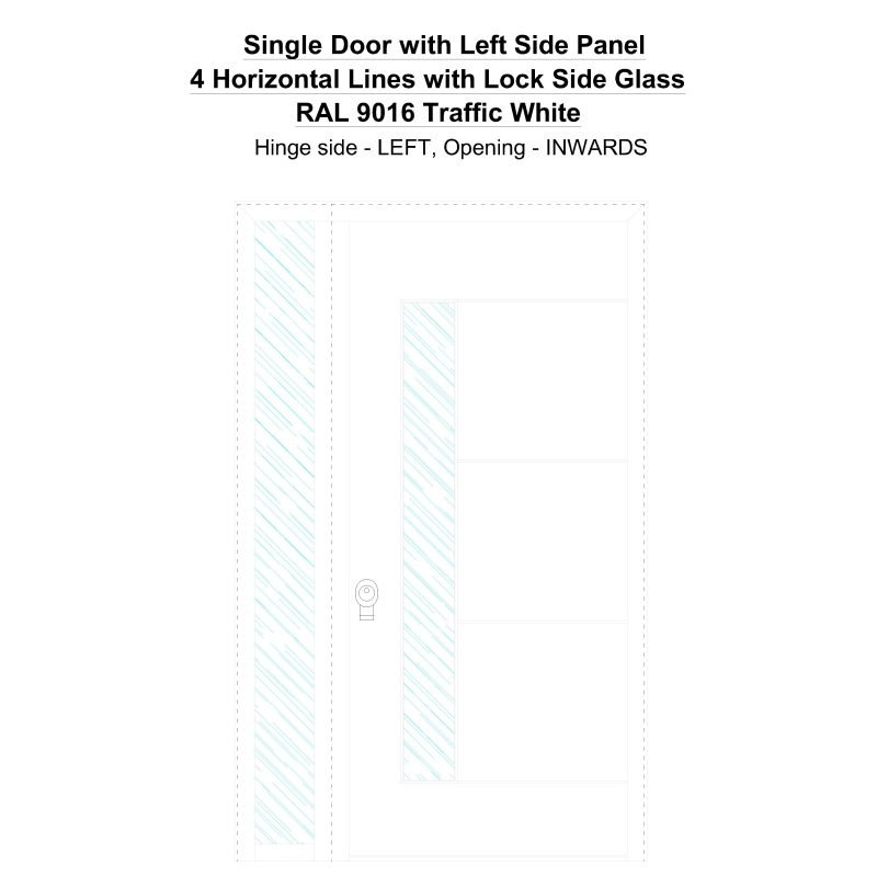 Sd1sp(left) 4 Horizonral Lines With Lock Side Glass Ral 9016 Traffic White Security Door