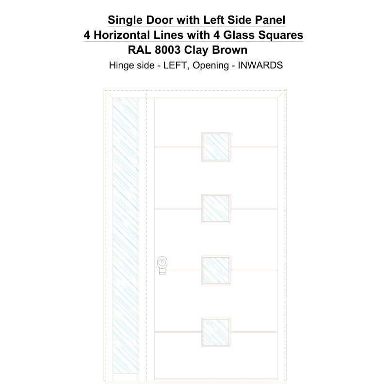 Sd1sp(left) 4 Horizontal Lines With 4 Glass Squares Ral 8003 Clay Brown Security Door